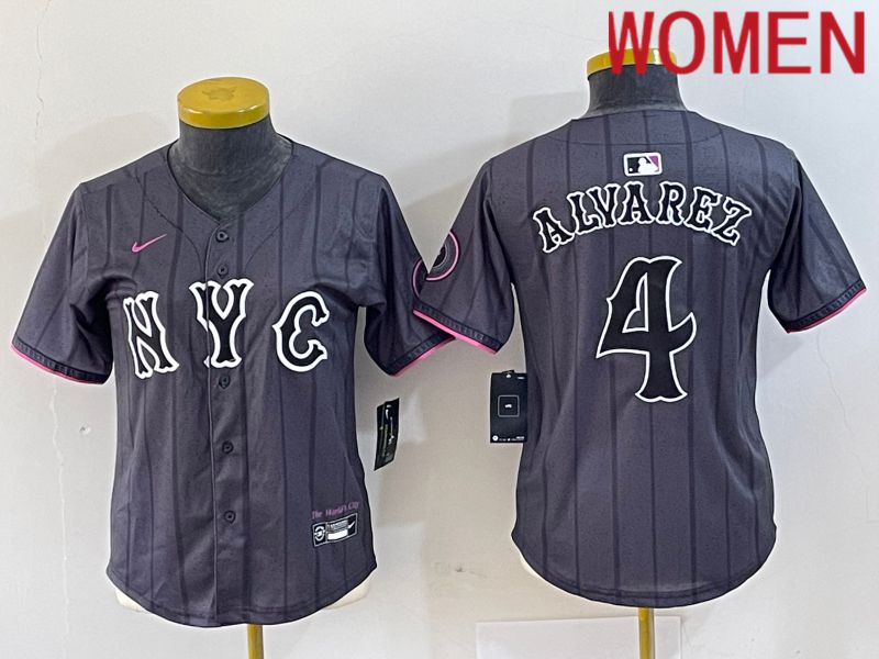 Women New York Mets #4 Alyarez Black City Edition 2024 Nike MLB Jersey style 1